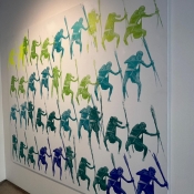 BARBORA ŠLAPETOVÁ CARGO KULT 1. 2025 SÍTOTISK A  AKRYL NA PLÁTNĚ